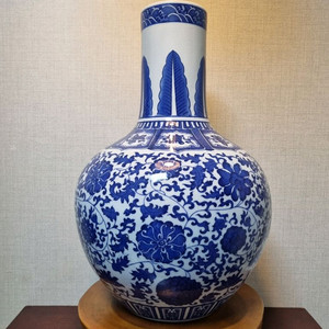 중국 청화백자 선덕년제 모란문 대형 고병 높이47cm