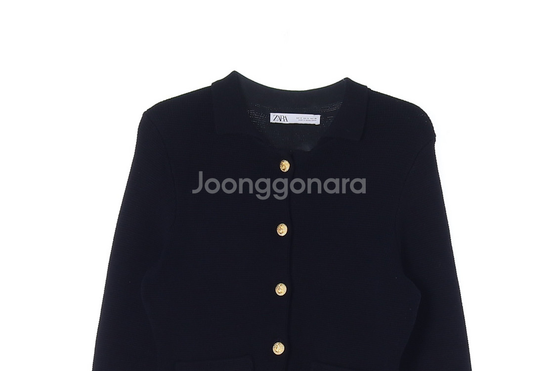[S]자라 네이비 카라 골드버튼 니트 가디건--1
