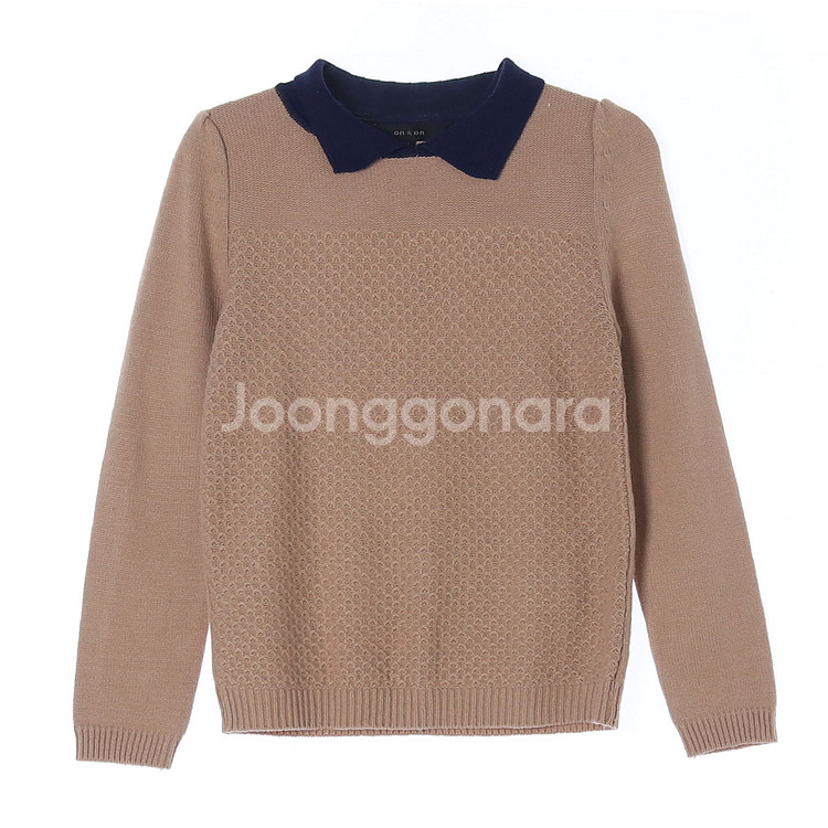 [S]온앤온 울앙고라 네이비 카라 베이지 긴팔 니트 스--0