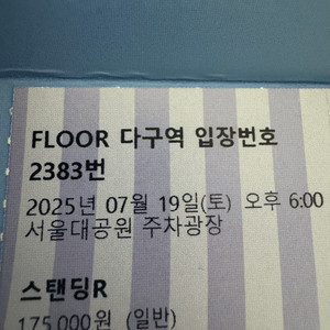 2025년 7월 19일 과천 싸이 흠뻑쇼 1장 판매