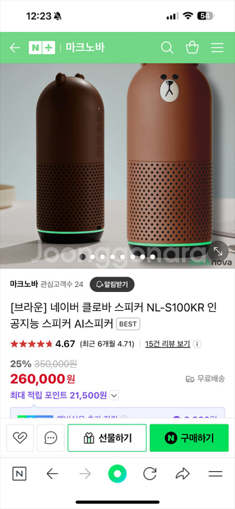 네이버 클로바 브라우니 휴대용 인공지능 스피커 마샬 보--8