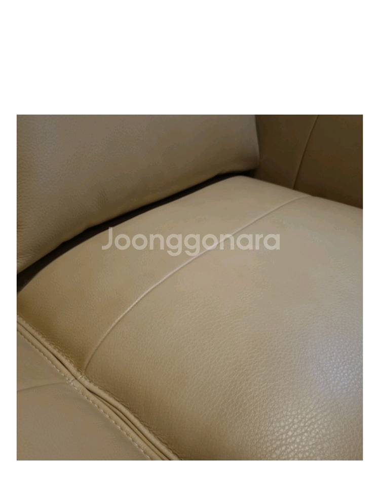 엘로우베이지 에닐린 전체 천연소가죽 3인용 소파--4