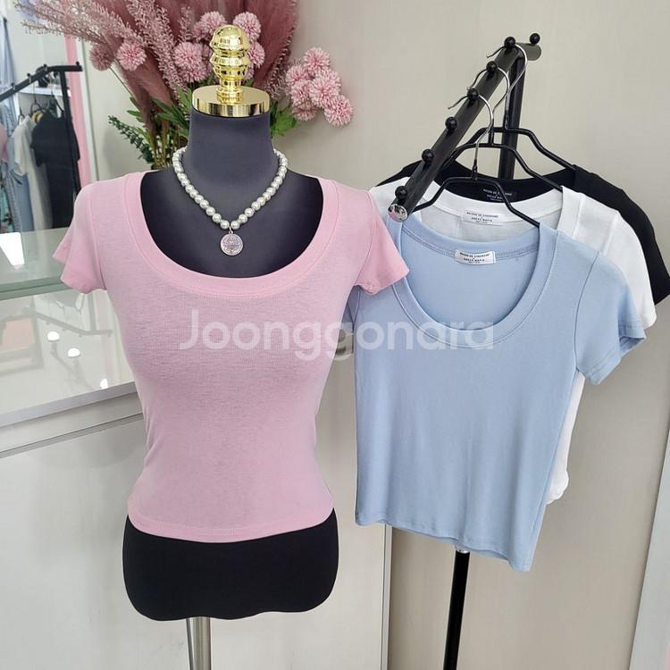 기본 유넥 슬림핏 캐쥬얼 티셔츠(2color)ㅡ무배--0