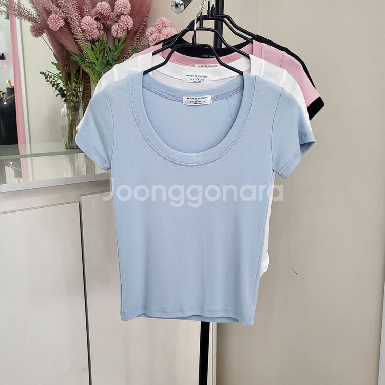 기본 유넥 슬림핏 캐쥬얼 티셔츠(2color)ㅡ무배--3