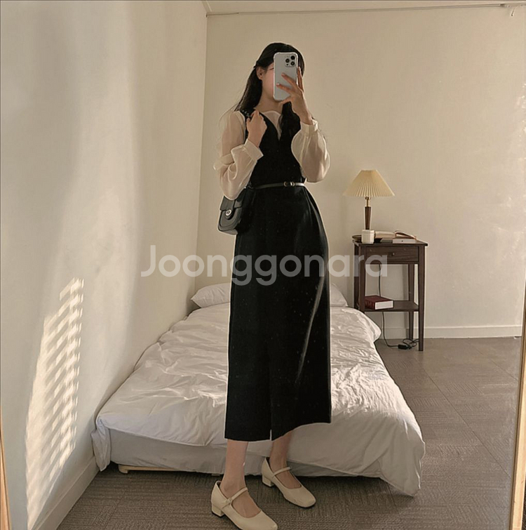 (하객룩)리리앤코 벨트 롱원피스 블랙 2사이즈--0