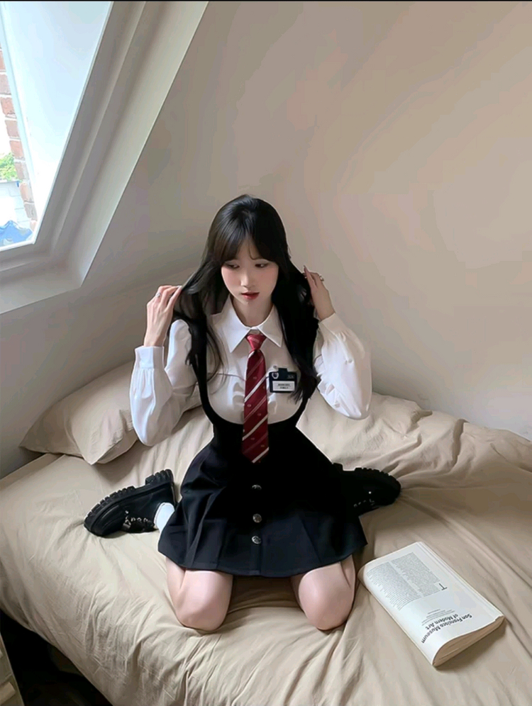 러브 다이브 장원영 원피스셋업 졸사 컨셉 제복 개화기 프레피 Y2K 이미지