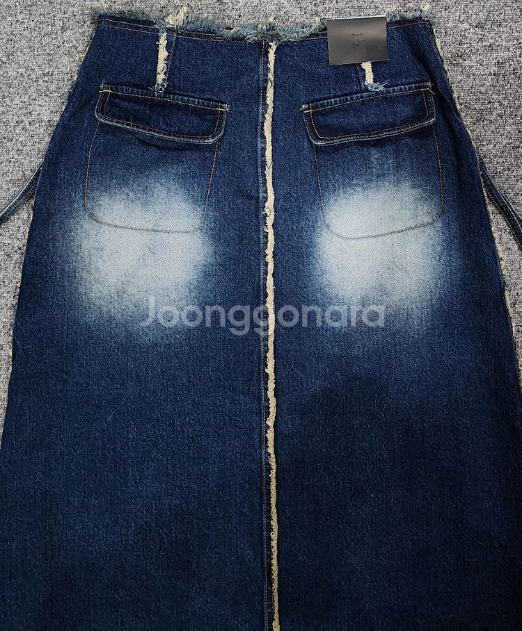 스타일난다 3CE 프레이워싱절개 프린지 데님 롱스커트--3