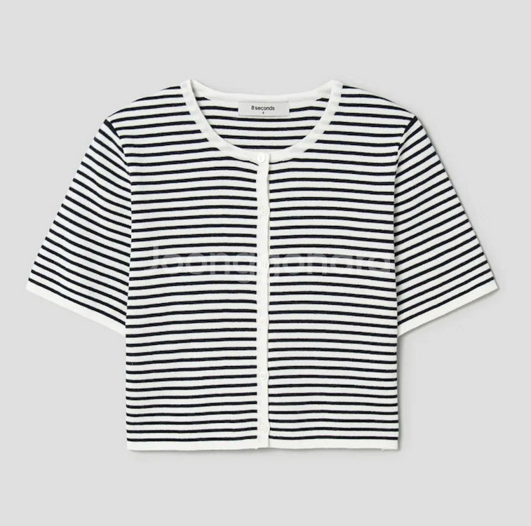 에잇세컨즈 배색 반팔 스트라이프 가디건 아이보리 S--0