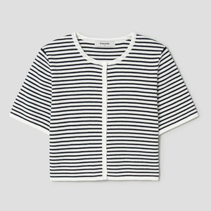 에잇세컨즈 배색 반팔 스트라이프 가디건 아이보리 S