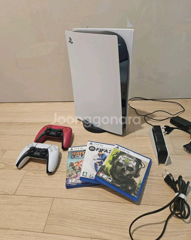 플스5 디스크버전, 듀얼센스 2개, 충전거치대 , 게임--3