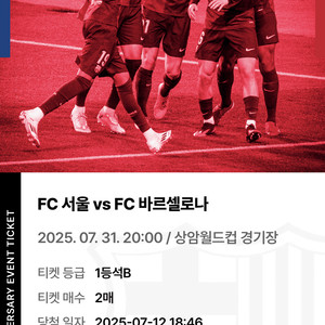 Fc서울vs바르셀로나 1등석B 판매합니다