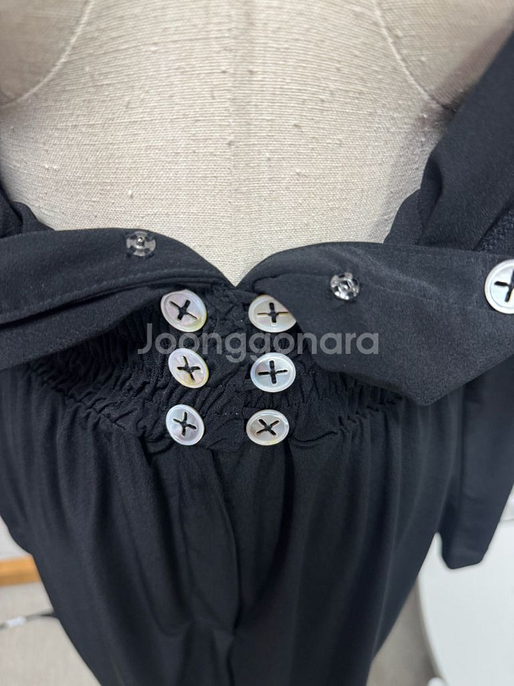 귀여운 단추 여름 블랙 맥시 점프수트--6