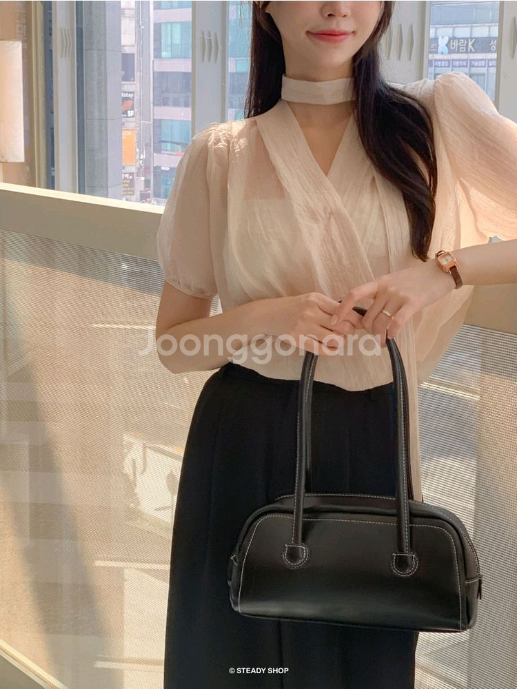 (카키색상) 랩 블라우스 하객룩--0