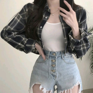 크롭 체크 남방