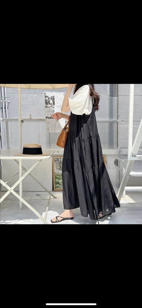 그레이무드 블랙 여름 검정 롱 원피스 임부복 가능 이미지