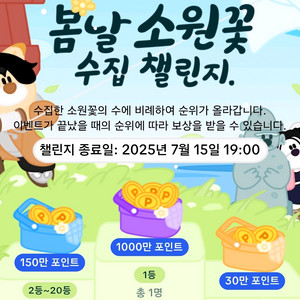 봄날 소원꽃 수집 챌린지 틱라 자정지나서 6개