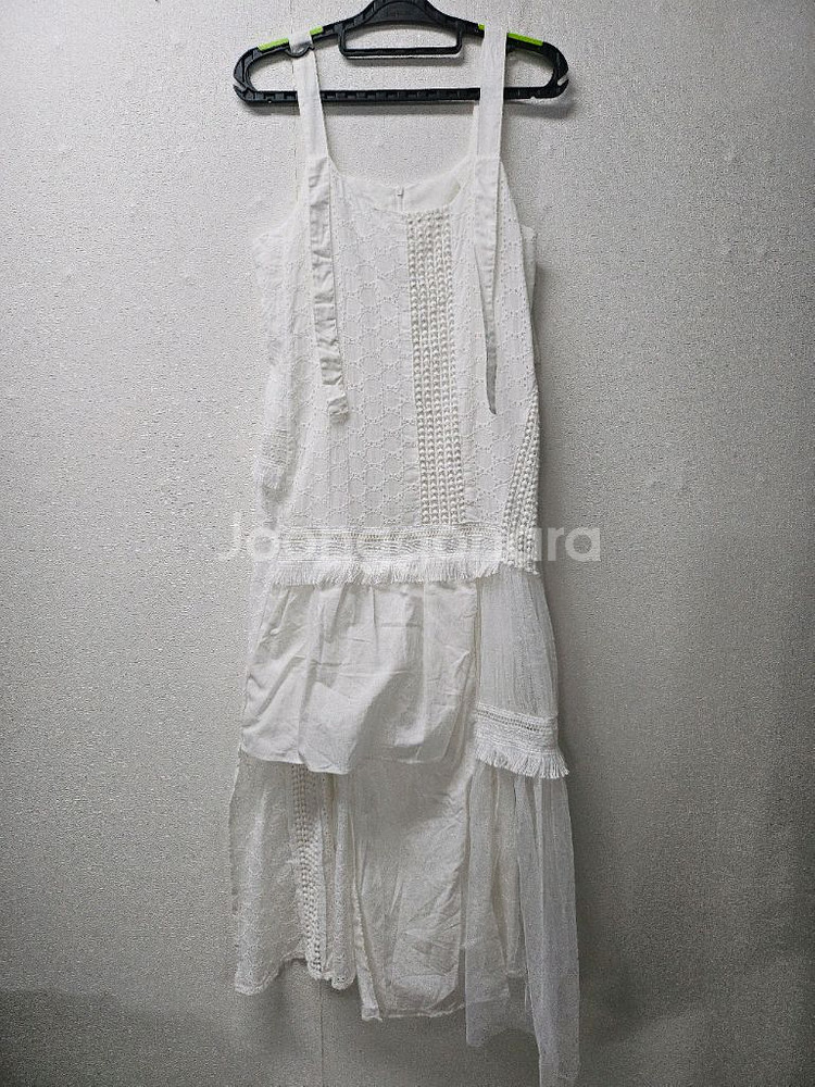 펀칭 레이스 플라워자가드 프릴 민소매 끈나시 롱원피스--1