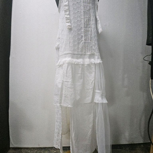 펀칭 레이스 플라워자가드 프릴 민소매 끈나시 롱원피스