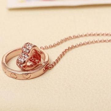 새 흰색 18K 크리스탈 여성 목걸이 라인석 선물 하트 이미지
