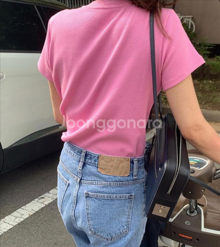 리본빛 골지 반팔 티셔츠--1