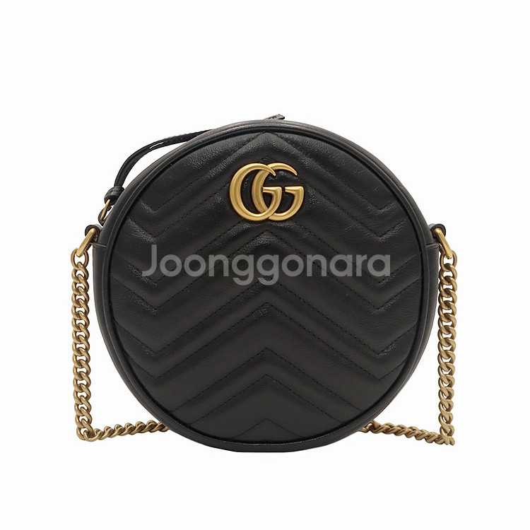 구찌 블랙 GG마몽 마틀라세 쉐브론 미니 라운드 숄더백--0