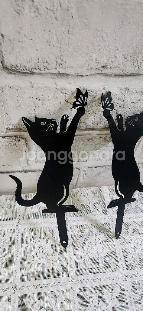 새상품)화분정원 장식 철제 고양이 2마리일괄--0