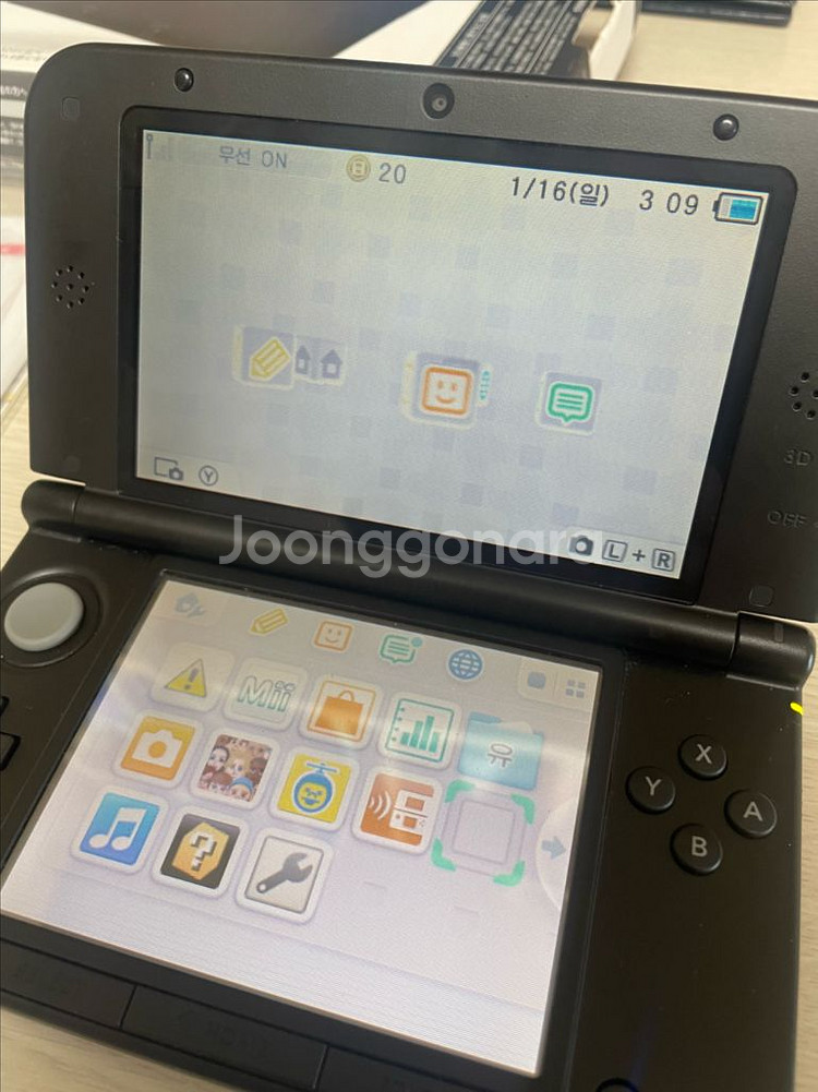 닌텐도 3DS LL 블랙+튀동숲 칩+해피홈 칩 일괄--1