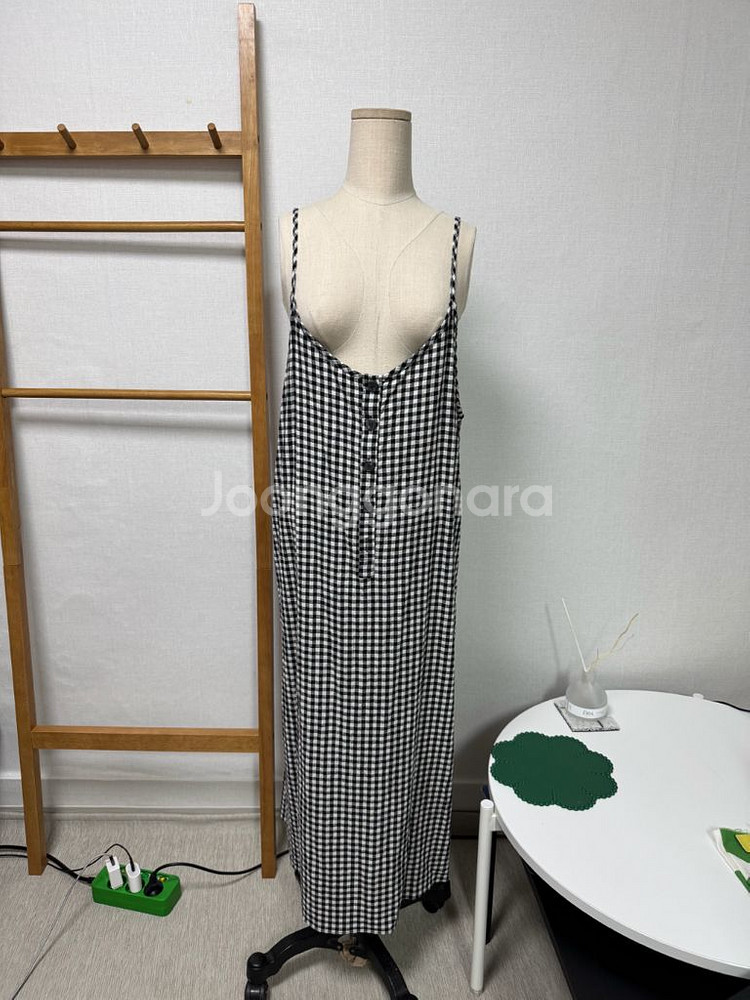깅엄체크 블랙 롱원피스 레이어드 나시 여름 원피스--0