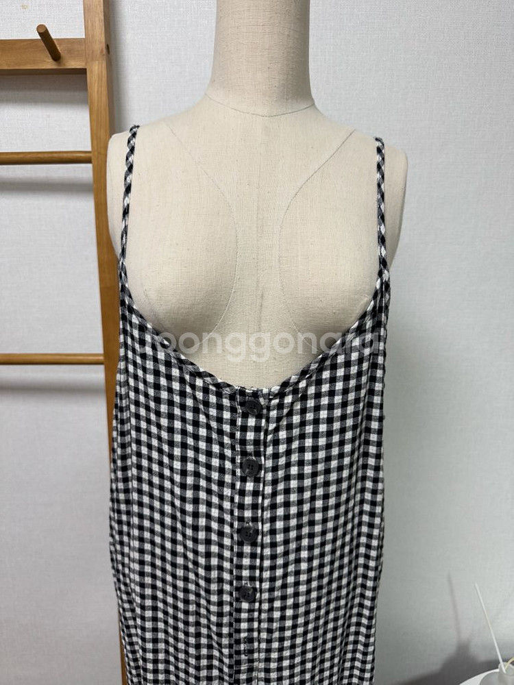깅엄체크 블랙 롱원피스 레이어드 나시 여름 원피스--1