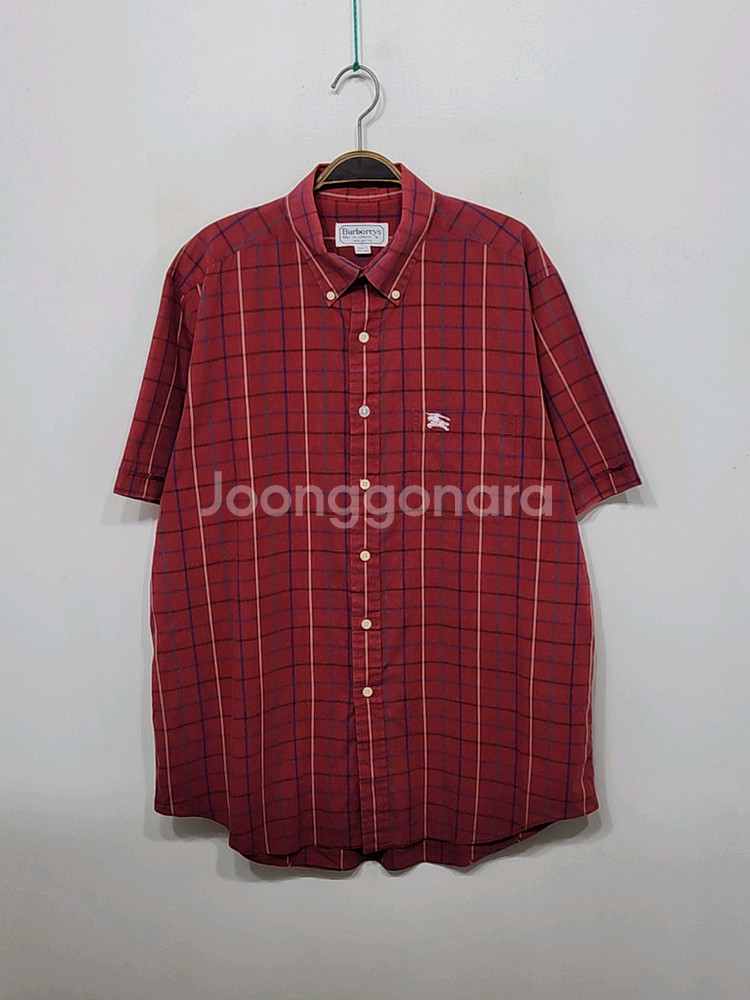 (XL) 버버리 반팔남방 체크 반팔셔츠 로고 포켓--0