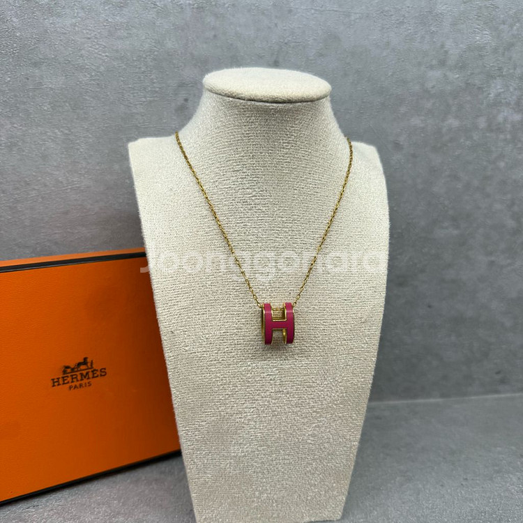 [정품]에르메스 팝아슈 펜던트 네크리스 목걸이 핑크골드--1