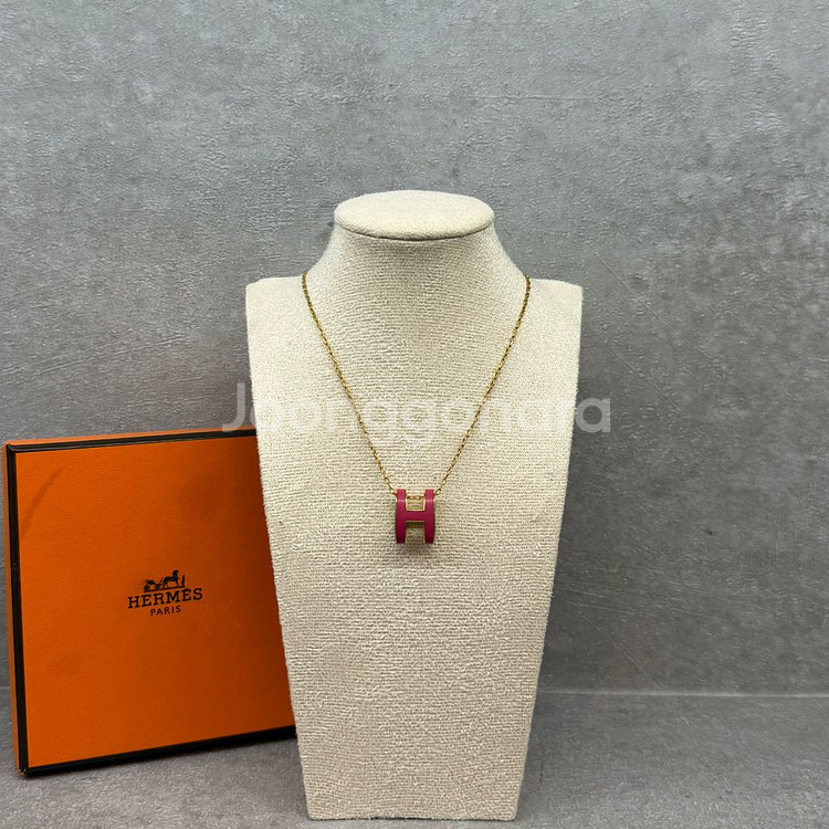 [정품]에르메스 팝아슈 펜던트 네크리스 목걸이 핑크골드--0