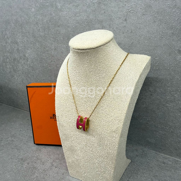 [정품]에르메스 팝아슈 펜던트 네크리스 목걸이 핑크골드--2