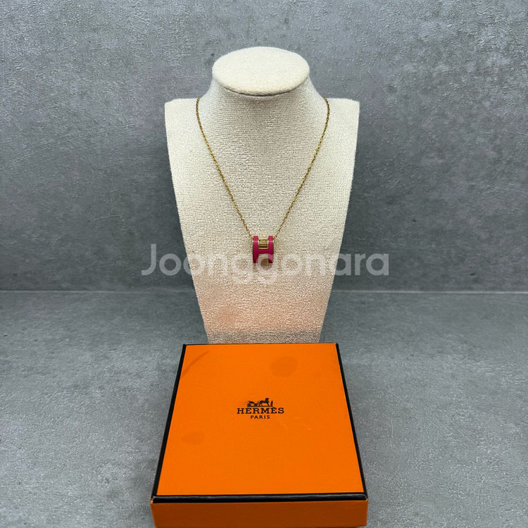 [정품]에르메스 팝아슈 펜던트 네크리스 목걸이 핑크골드--3