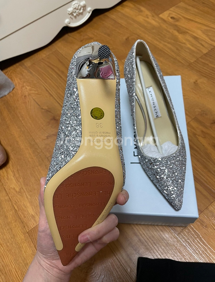 르몽쉐 글리터힐 실버 웨딩슈즈 7cm 230사이즈--3
