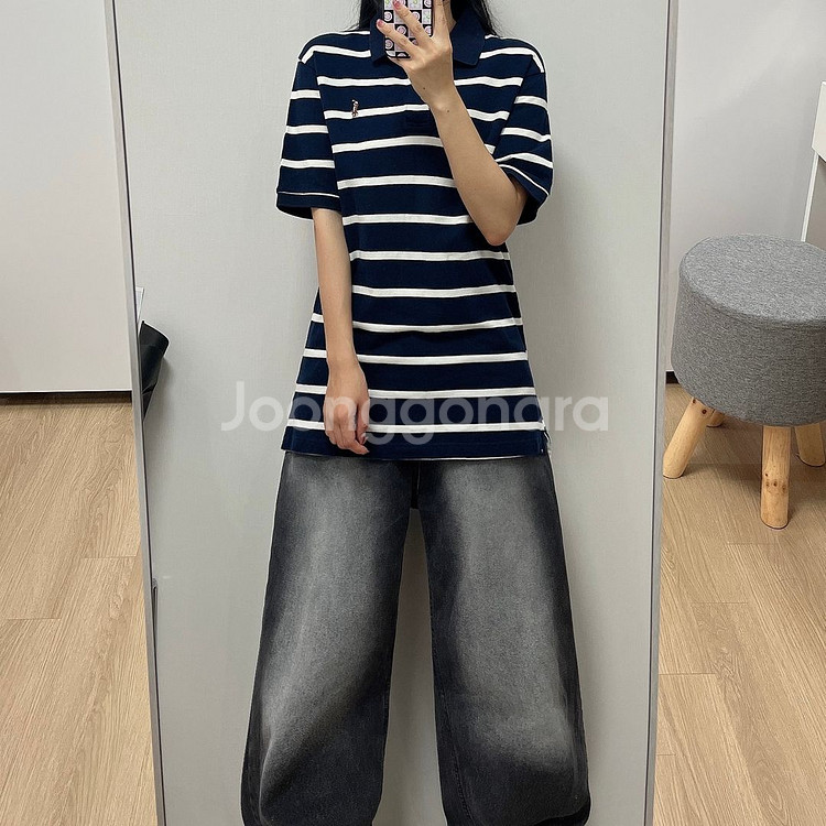 폴로 랄프로렌 스트라이프 네이비 카라 반팔 티셔츠--0