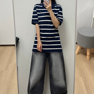 폴로 랄프로렌 스트라이프 네이비 카라 반팔 티셔츠