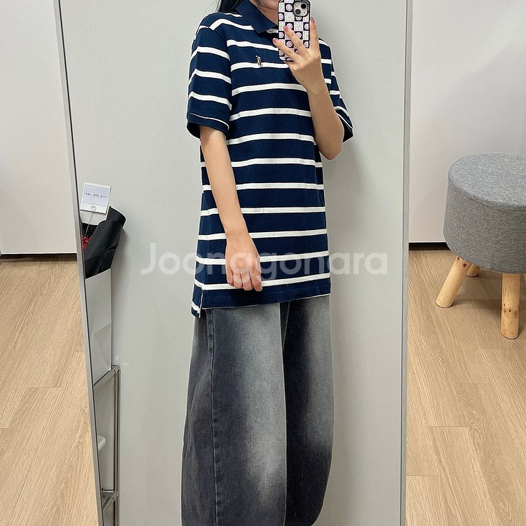 폴로 랄프로렌 스트라이프 네이비 카라 반팔 티셔츠--1