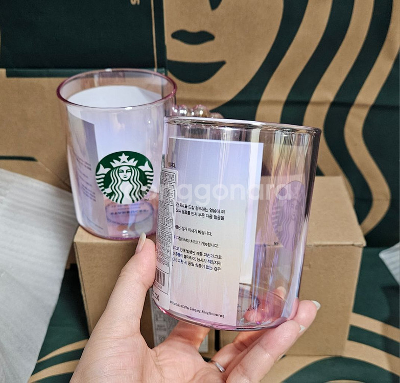 새상품)스타벅스 발렌타인 핑크빔 핸들 글라스 395ml--3
