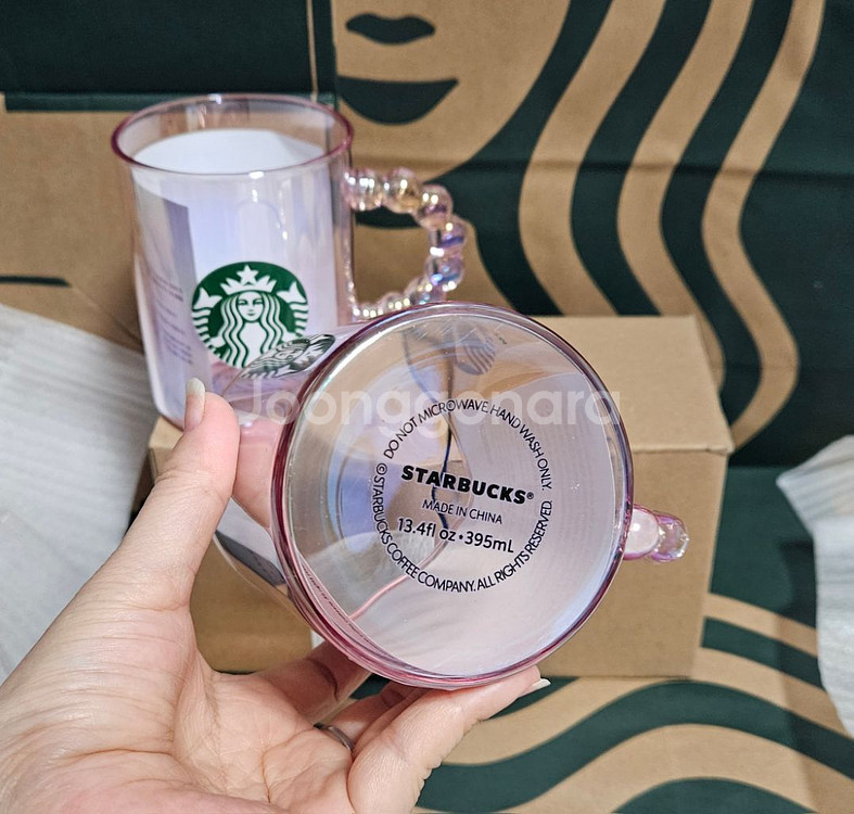 새상품)스타벅스 발렌타인 핑크빔 핸들 글라스 395ml--6