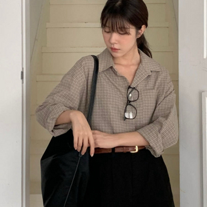 베르가못 스미스 썸머 시어서커 체크셔츠 베이지