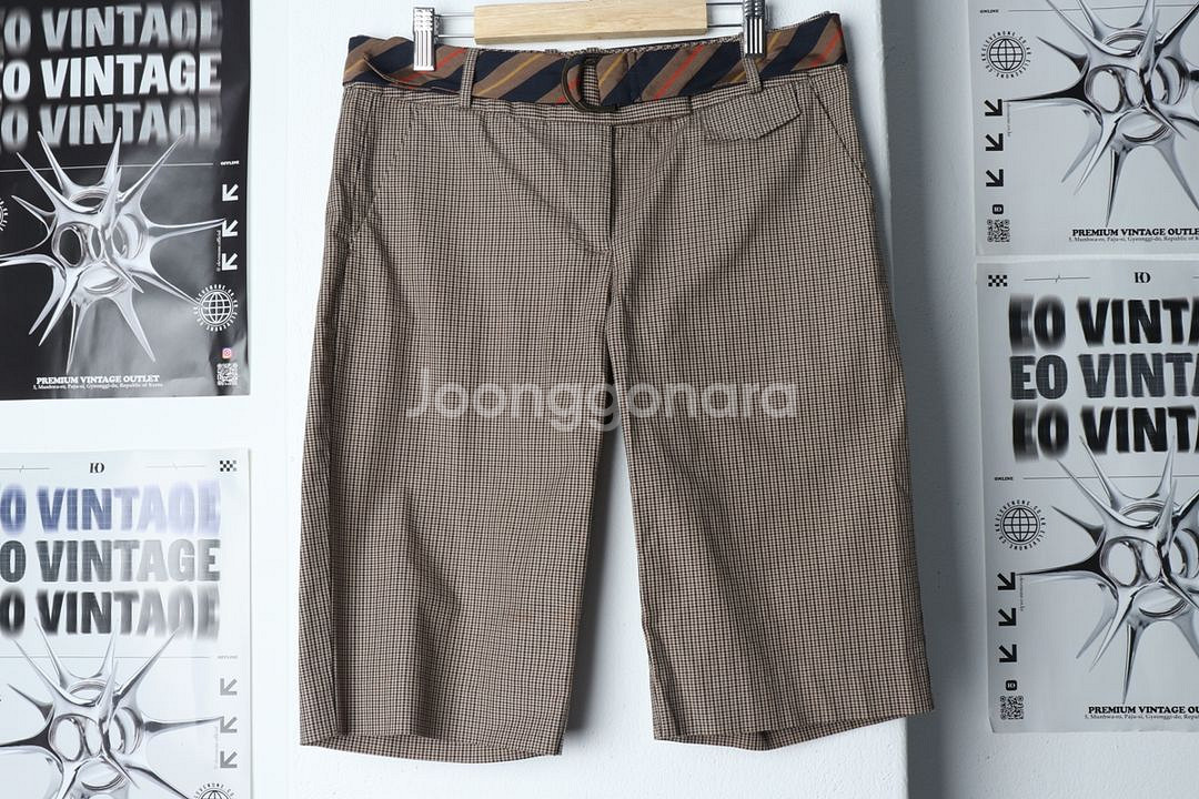 W(L-XL) 타미힐피거 반바지 팬츠 체크 벨트 면--1