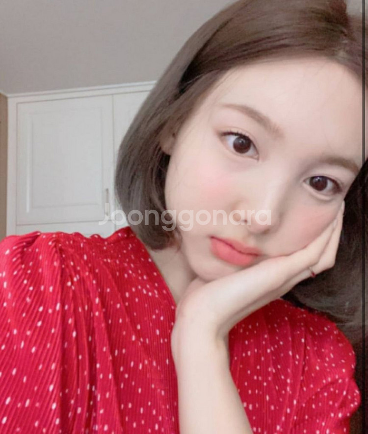 마쥬 트와이스 나연 레드 도트 블라우스 1--0