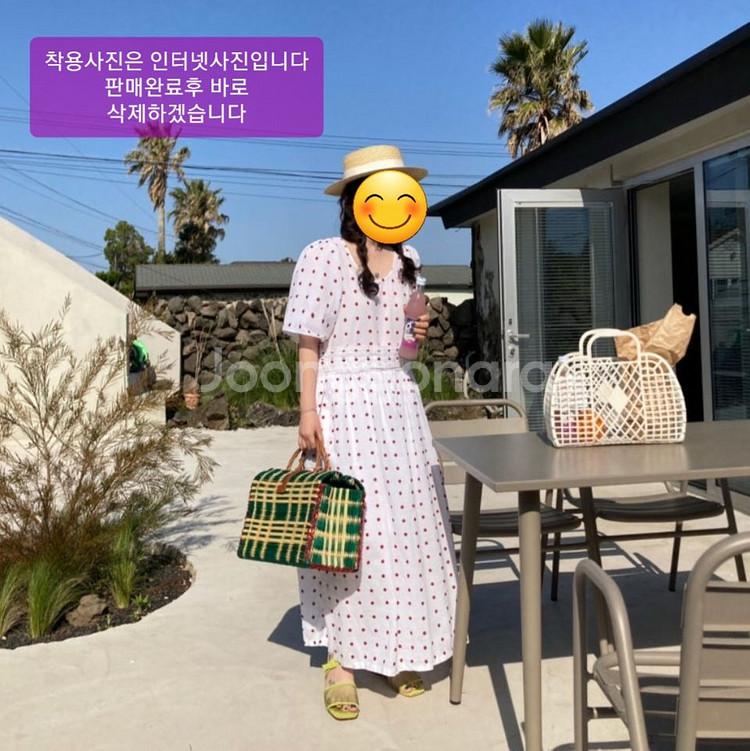핸드블럭 레드도트 원피스--8