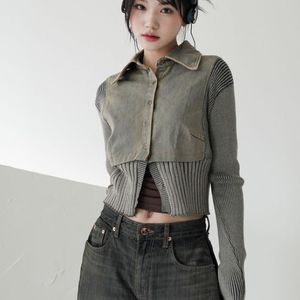 바이너리원 유토 니트 데님셔츠 긴팔 가디건 에이블리