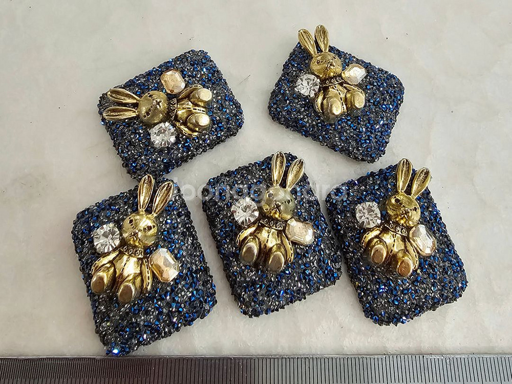 금속장식 큐빅가득 사각토끼 5개 일괄--0