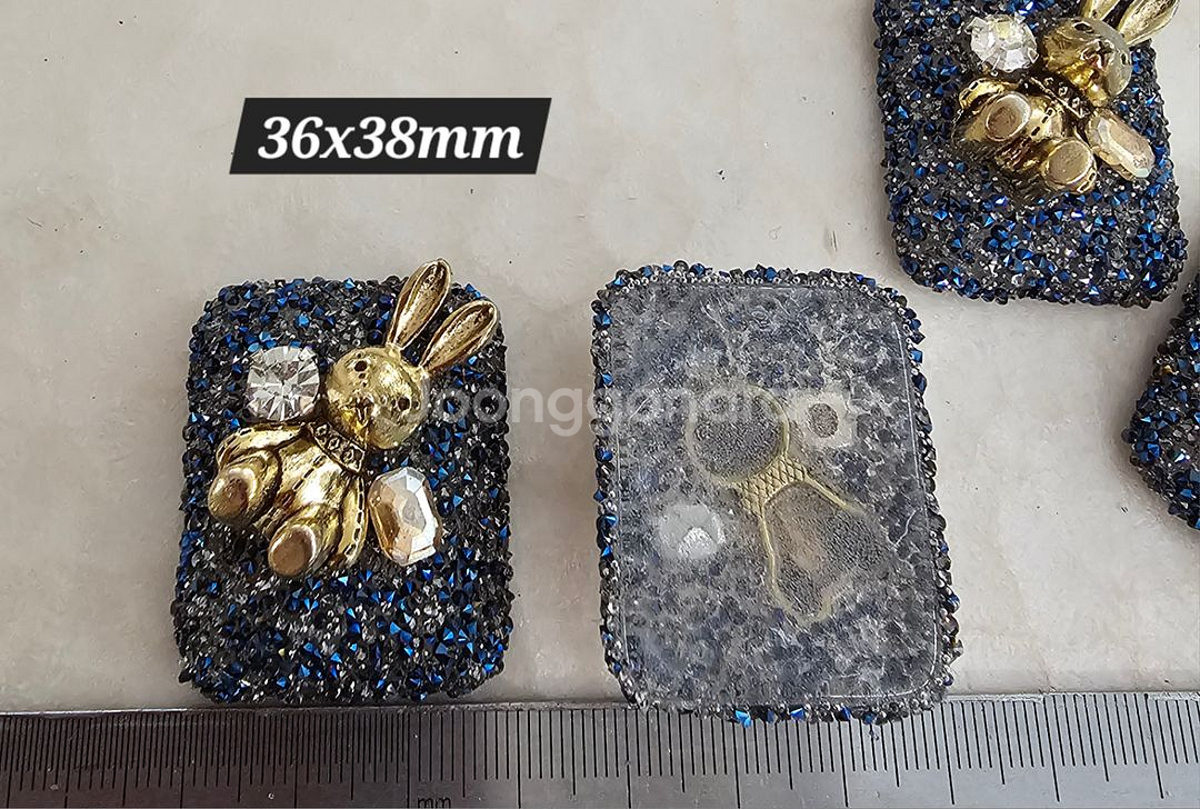 금속장식 큐빅가득 사각토끼 5개 일괄--1