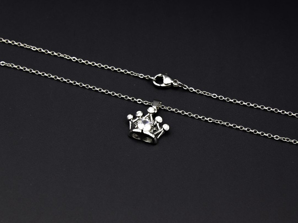 화이트 18k도금 크라운 왕관 목걸이--2