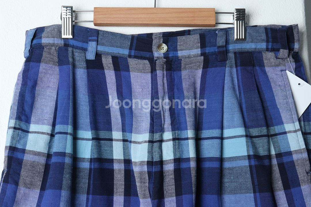 (L) 브룩스브라더스 반바지 팬츠 체크 블루 면--2