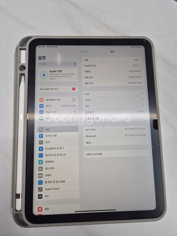 아이패드 10세대 256GB + 애플펜슬 USB-C--0